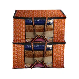 Stylista Orange & White 2 Pieces Floral Printed Water Resistant Blanket Storage Organisers-0