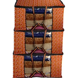 Stylista Orange & White 3 Pieces Floral Water Resistant Sweater Bags-12