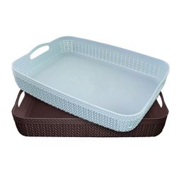 Kuber Industries Set Of 2 Blue & Brown Solid Storage Basket Organisers-6