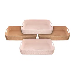 Kuber Industries Set Of 4 Brown & Pink Solid Storage Basket Organisers-6