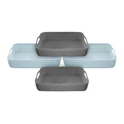 Kuber Industries Set Of 4 Grey & Blue Solid Storage Basket Organisers-19