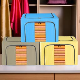 Kuber Industries Blue & Yellow 3 Pieces Multi-Utility Organisers-44