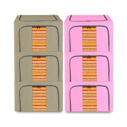 Kuber Industries Pink 6 Pieces Regular Storage Box Organisers-14