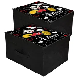 Kuber Industries Black & White 2 Pcs  Mickey Mouse Printed Foldable Storage Boxes With Lid image 4