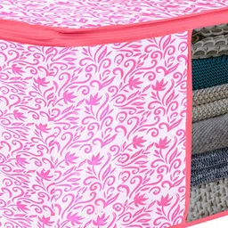 Kuber Industries Pink & White 3 Pieces Printed Large Underbed Storage Bag image 3