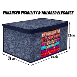 Kuber Industries Navy Blue 6 Pieces Printed Saree Storage with Visible Window Organisers image 2