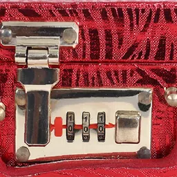 Kuber Industries Red Self-Designed Wooden Vanity Box & Number Lock System With Handle Jewellery Organiser image 4