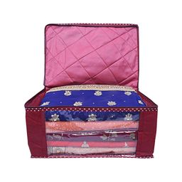 Kuber Industries Set Of 3 Maroon Solid Saree Covers With Transparent Window image 2