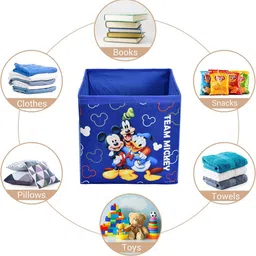 Kuber Industries Blue & Yellow 2-Pcs Mickey & Friend Printed Foldable Storage Boxes image 3