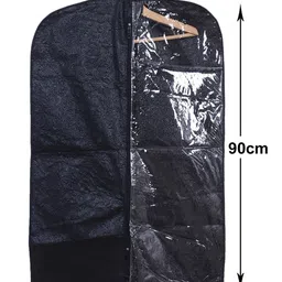 Kuber Industries Black & Transparent 9 Pcs Embossed Self Design Foldable Coat Covers image 5