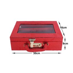 Kuber Industries Red Self-Designed Wooden Vanity Box & Number Lock System With Handle Jewellery Organiser image 3