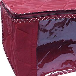 Kuber Industries Set Of 3 Maroon Solid Saree Covers With Transparent Window image 5