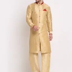 Benstoke Men Golden Solid Sherwani Set-28