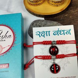 EL REGALO Kids Set Of 2 Charm Detail Thread Rakhis With Roli & Chawal-14