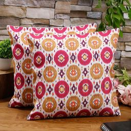 Alina decor Red & Brown Set of 2 Ethnic Motifs Square Cushion Covers-24