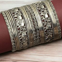 Sangria Set of 18 Elephant Design Oxidised Bangles image 1