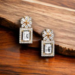 DressBerry Gold-Plated Zircon Stoned Geometric Drop Earrings-19