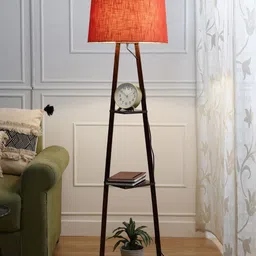 SANDED EDGE Orange & Brown 3 Tier Walnut Hand Finish Floor Magnum Lamp-43