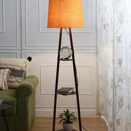 SANDED EDGE Orange & Brown 3 Tier Walnut Hand Finish Floor Magnum Lamp-42