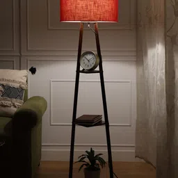 SANDED EDGE Orange & Brown 3 Tier Walnut Hand Finish Floor Magnum Lamp-14