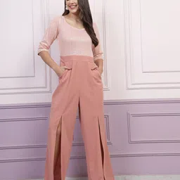 Athena Peach Coloured High Slit Basic Jumpsuit With Embellished-picture-29
