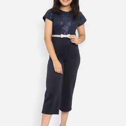 Natilene Girls Navy Blue Capri Jumpsuit with Embellished-image-15