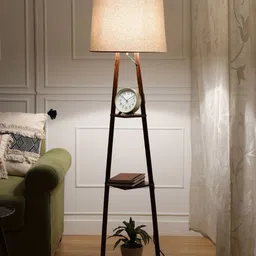 SANDED EDGE White & Brown 3 Tier Walnut Hand Finish Floor Magnum Lamp image 5