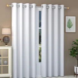 exporthub White Solid Polyester 8 Ft Blackout Eyelet Door Curtains (Set of 2)-picture-12