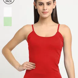 Friskers Women Pack Of 3 Solid 180 GSM Cotton Rib Camisoles-image-79