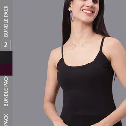 FBAR Pack Of 2 Sleeveless Non Padded Bio Wash Cotton Camisoles-image-35