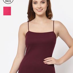 Floret Women Pack Of 2 Burgundy & Magenta Solid Camisoles-image-55