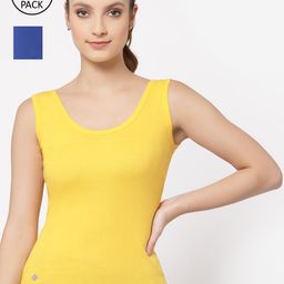 Floret Women Blue & Yellow Pack Of 2 Solid Cotton Camisoles-image-52