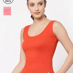 Floret Women Pack of 2 Orange & Rose Solid Cotton Camisoles-image-44