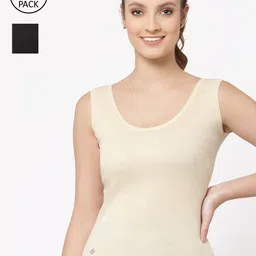 Floret Women Beige & Black Pack Of 2 Solid Cotton Camisoles-image-15