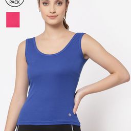 Floret Women Pack Of 2 Blue & Magenta Pink Solid Cotton Camisoles-image-58