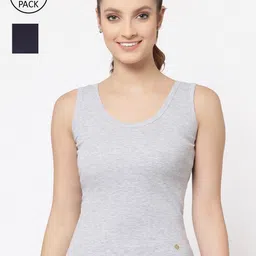 Floret Women Pack of 2 Grey & Navy Blue Solid Cotton Camisoles-picture-12