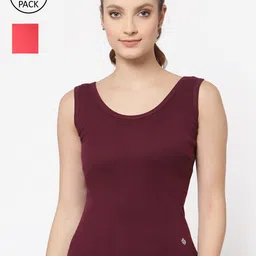 Floret Women Burgundy & Pink Pack Of 2  Solid Cotton Camisoles-image-69