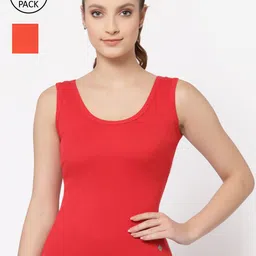 Floret Women Pack Of 2 Orange & Red Solid Cotton Camisoles-image-89