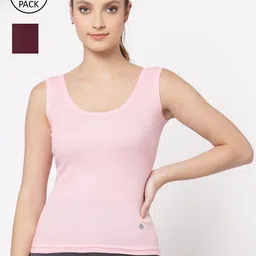 Floret Women Pack Of 2 Pink & Maroon Solid Cotton Camisoles-image-63