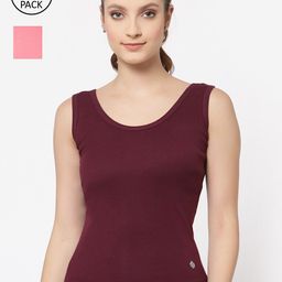 Floret Women Rose & Burgundy Pack Of 2 Solid Cotton Camisoles-image-44