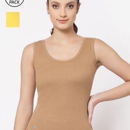 Floret Women Nude & Yellow Pack of 2 Solid Cotton Camisoles-image-26