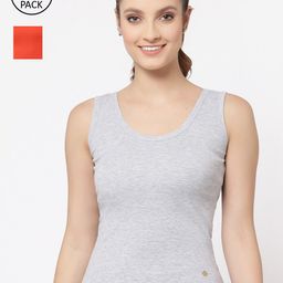 Floret Women Pack of 2 Grey & Orange Solid Cotton Camisoles-image-65