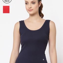 Floret Pack Of 2 Navy Blue & Red Solid Cotton Assorted Camisoles-image-56