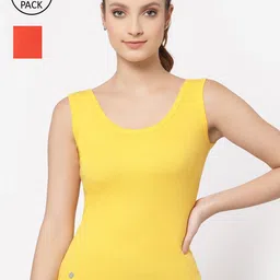 Floret Women Pack of 2 Yellow & Orange Solid Cotton Camisoles-image-79
