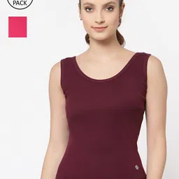 Floret Women Pack Of 2 Wine-Red & Magenta-Pink Solid Camisoles-57