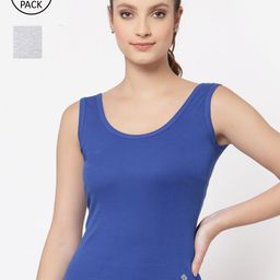 Floret Women Pack Of 2 Blue & Grey Solid Cotton Camisoles-image-52