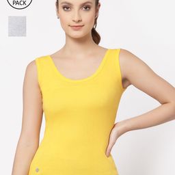 Floret Women Pack of 2 Yellow and Grey Solid Camisoles-image-80