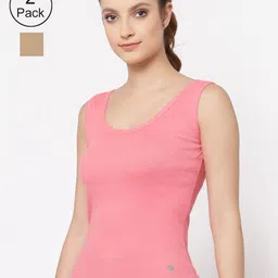 Floret Women Pack of 2 Rose & Nude Solid Cotton Camisoles-image-9