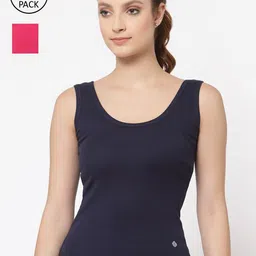 Floret Women Pack of 2 Navy Blue & Magenta Pink Solid Camisoles-image-68