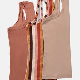 Butt-Chique Women Assorted Pack Of 3 Cotton Striped & Solid Camisoles-image-15